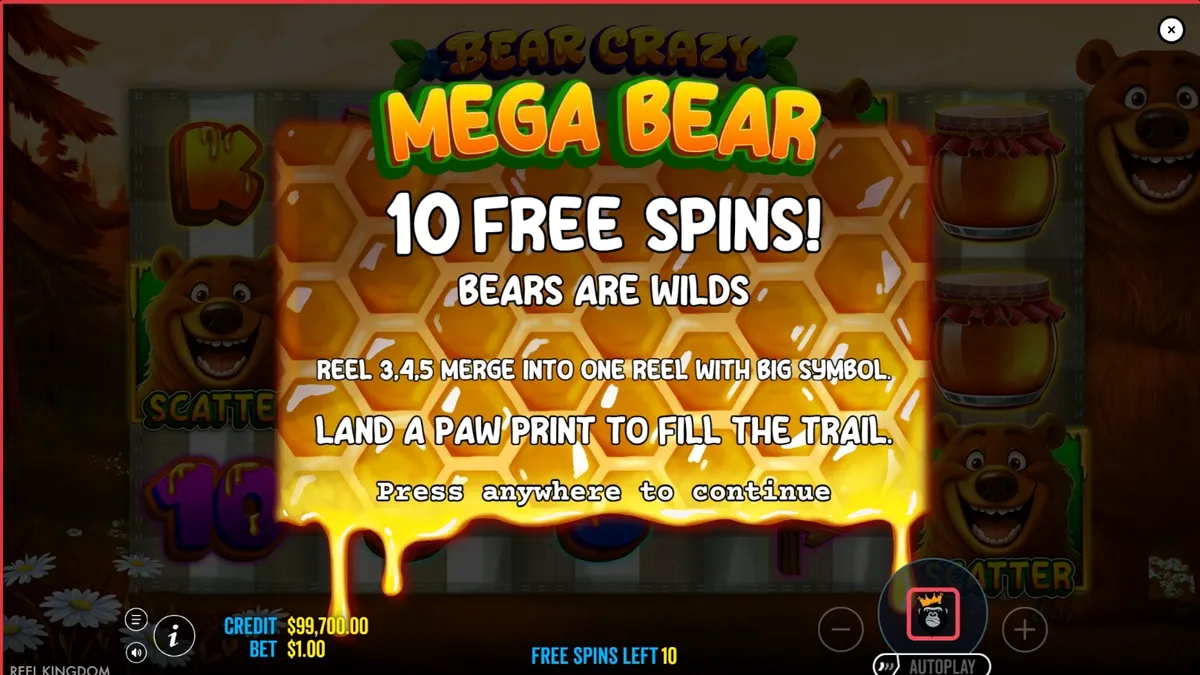Tampilan visual slot Bear Crazy dengan tema hutan dan beruang