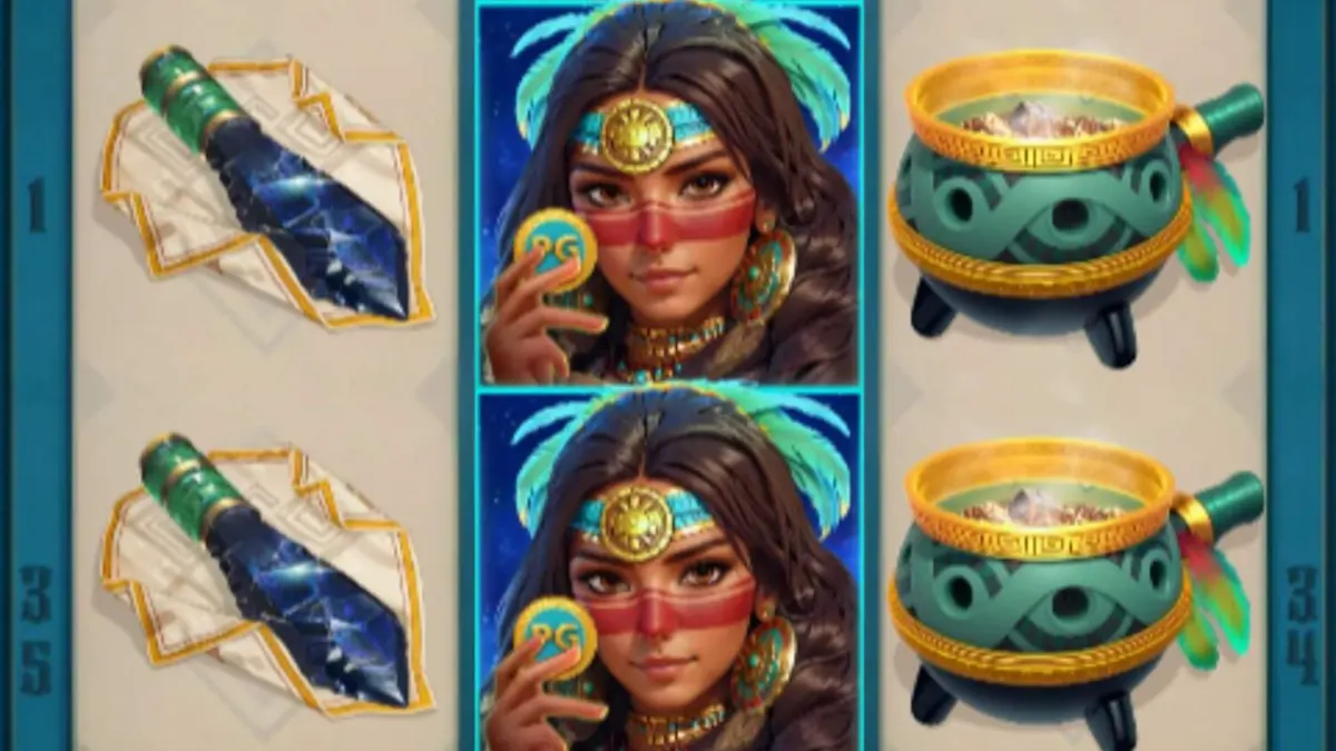 Tampilan visual slot Mayan Destiny dengan tema hutan kuno dan roda bonus