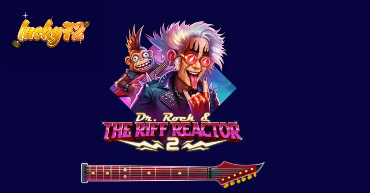 Dr. Rock & the Riff Reactor 2 slot game screen featuring neon rock concert theme